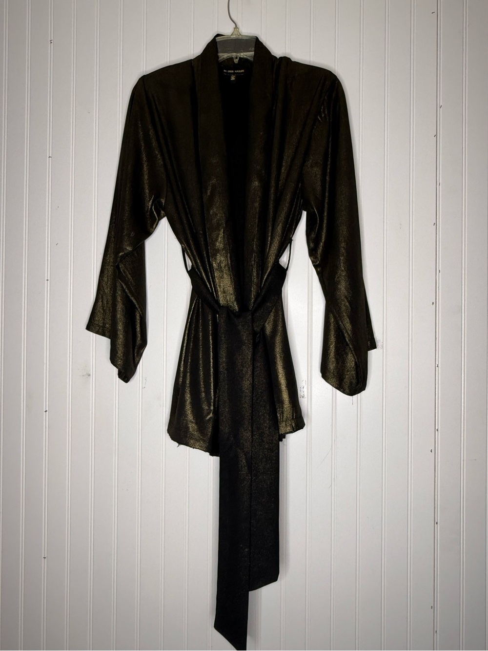 In Our Nature Metallic Long Sleeve Kimono Jacket with Tie Size All